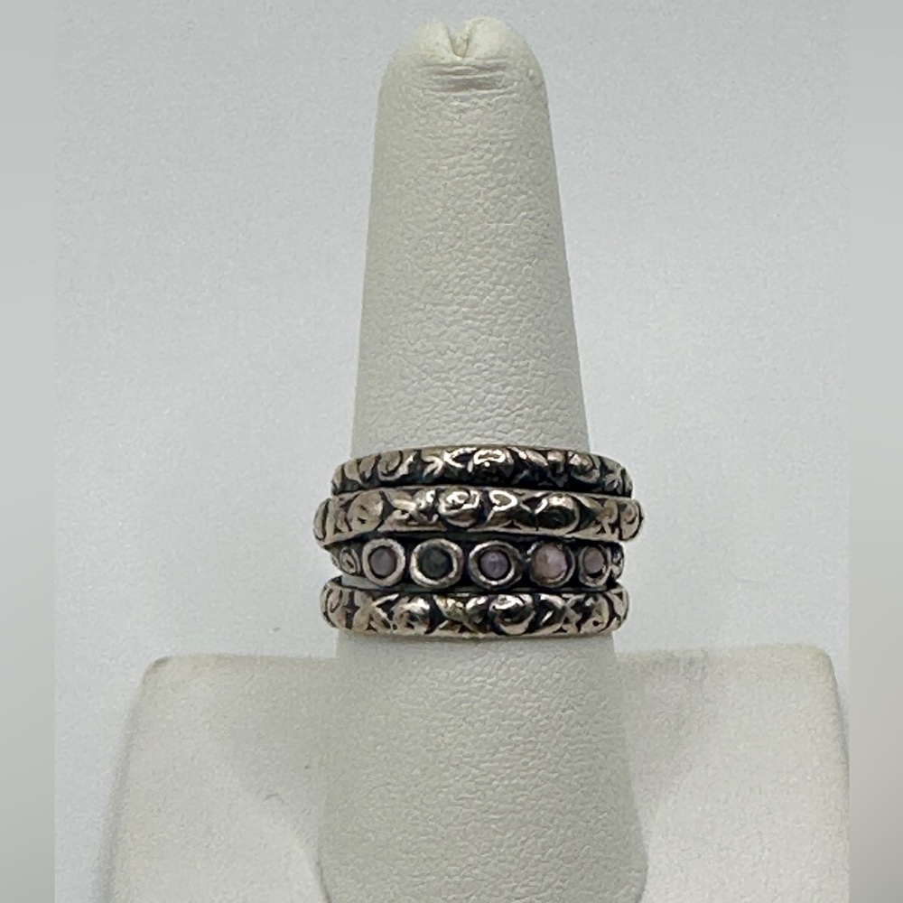 Passage to Israel pink opal sterling silver ring. Handmade signed by artisan Sz8